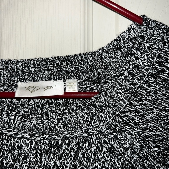 RD Style Black & White Knit Sweater with Elbow Patches - Picture 2 of 4